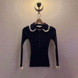 LOFT Navy and White Cowl Neck Sweater